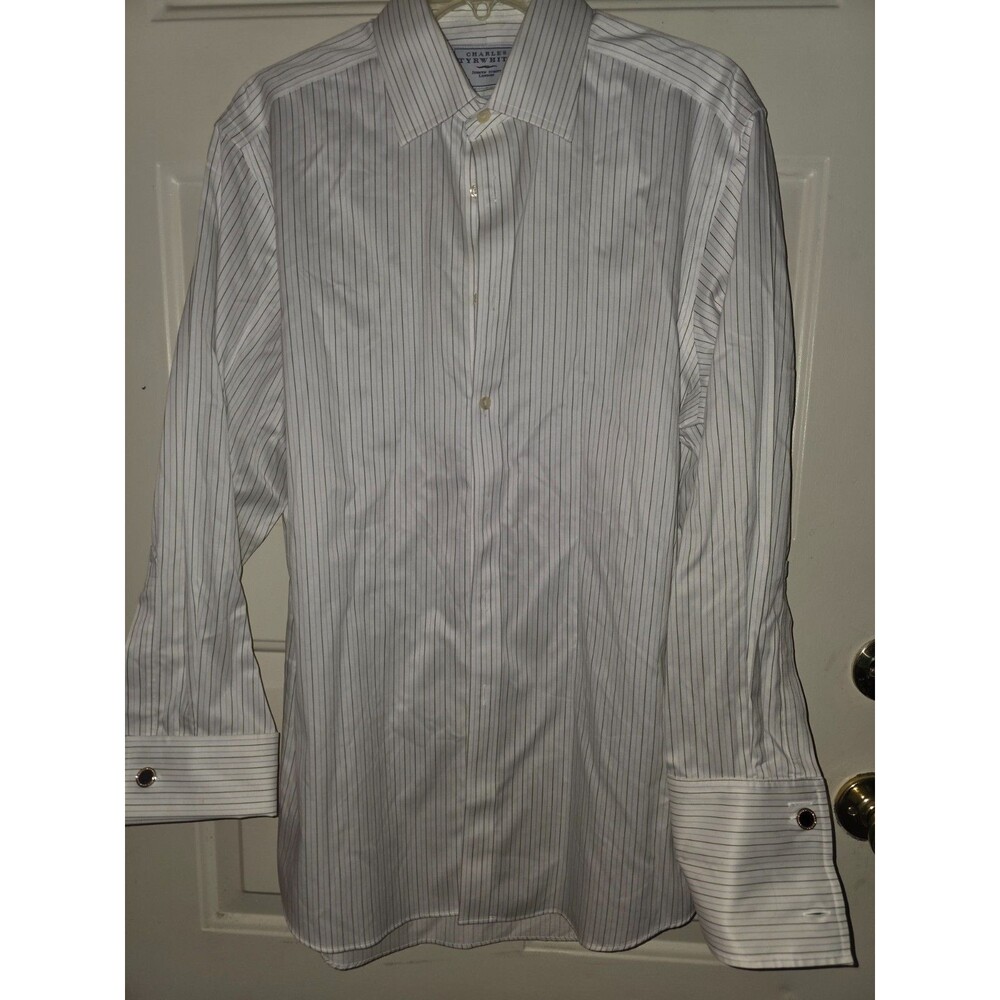 Charles Tyrwhitt Non-Iron Dress Shirt Blue Pin Stripe 16/33